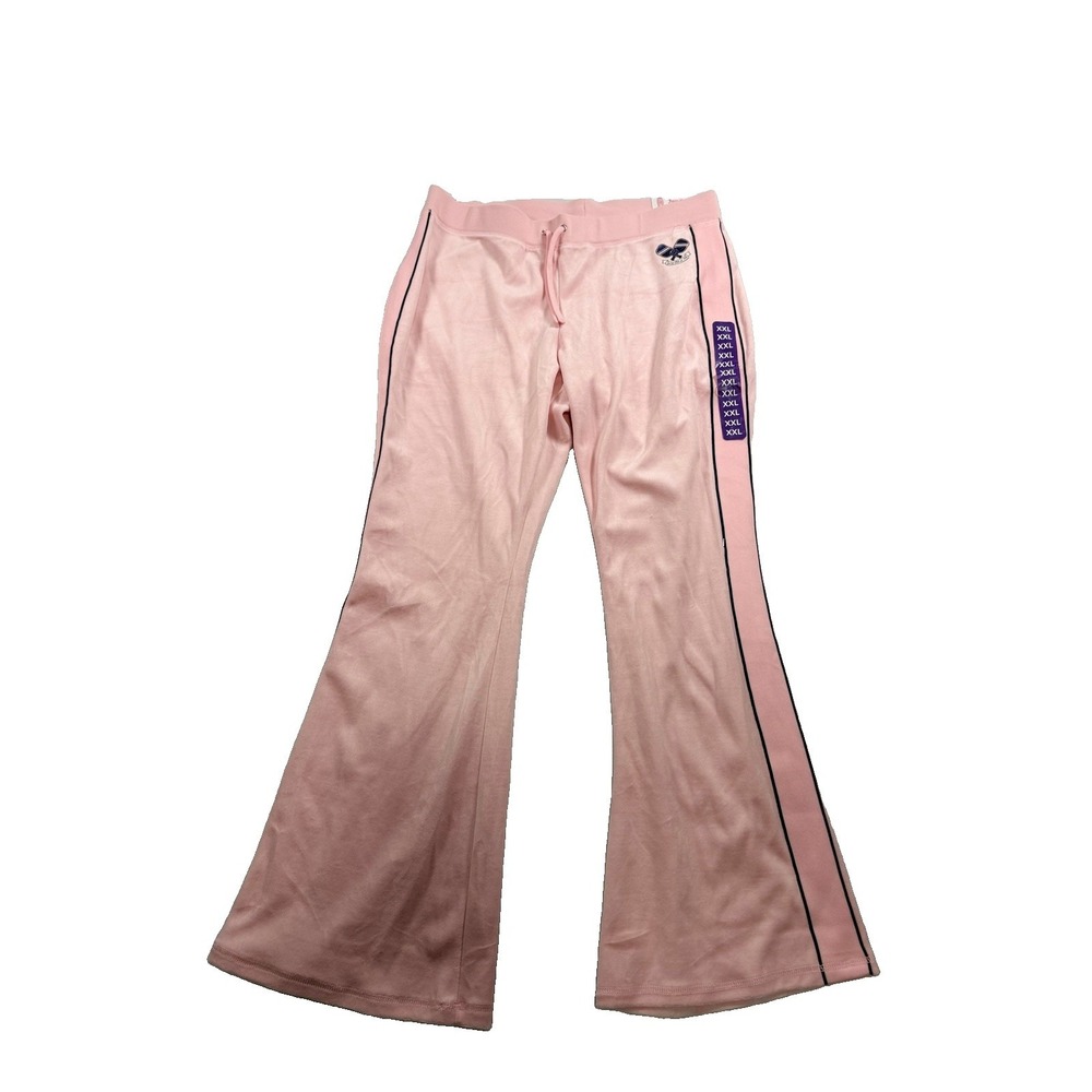 Juicy Couture Cotton Velour Pants Women XXL Pink Flare Side Stripe High Rise New